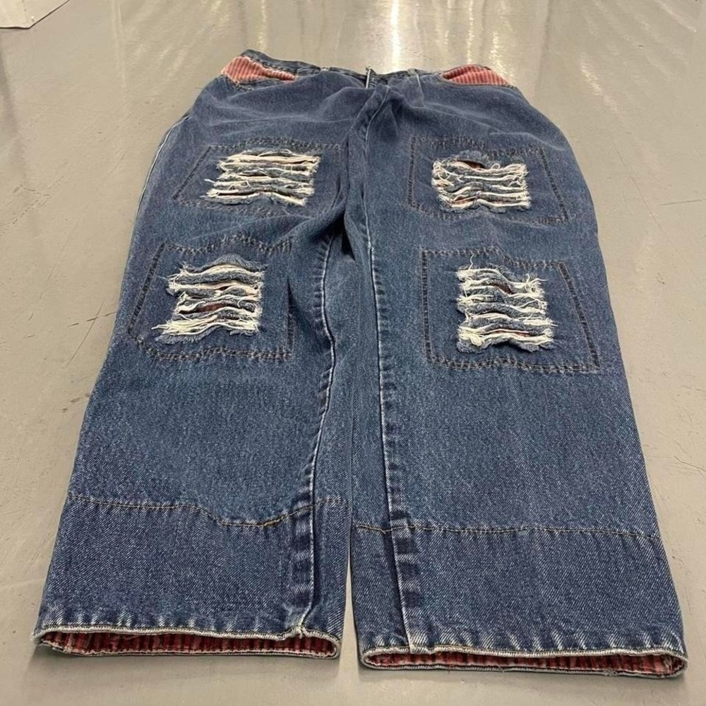 Vintage Y2K baggy kansas jeans with sick striped red and black accent patches